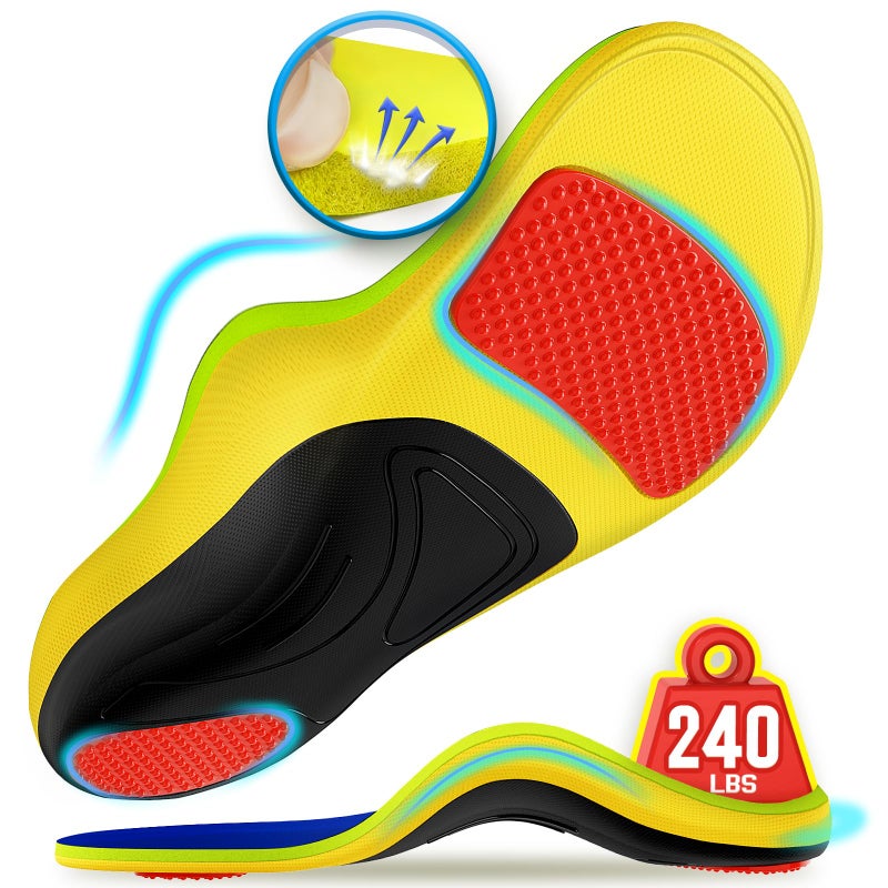 NEUPU 240+lbs Plantar Fasciitis Insoles Men Women  100% Memory Foam Comfort Heavy Duty High Arch Support Inserts for Pain Relief Absorb Shock  Work Boot Shoe Insoles Orthotic for Flat Feet  Foot Pain - Image 1